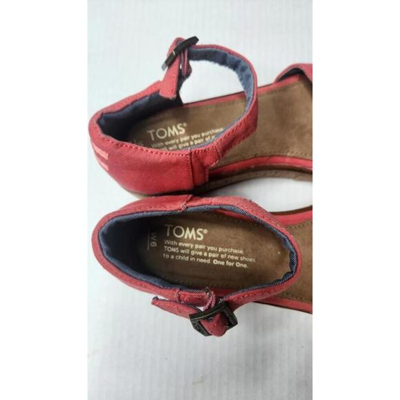TOMS Shoes Womens Size 6 Canvas Cork Wedge Platform Sandals Ankle Strap Summer - Picture 5 of 8